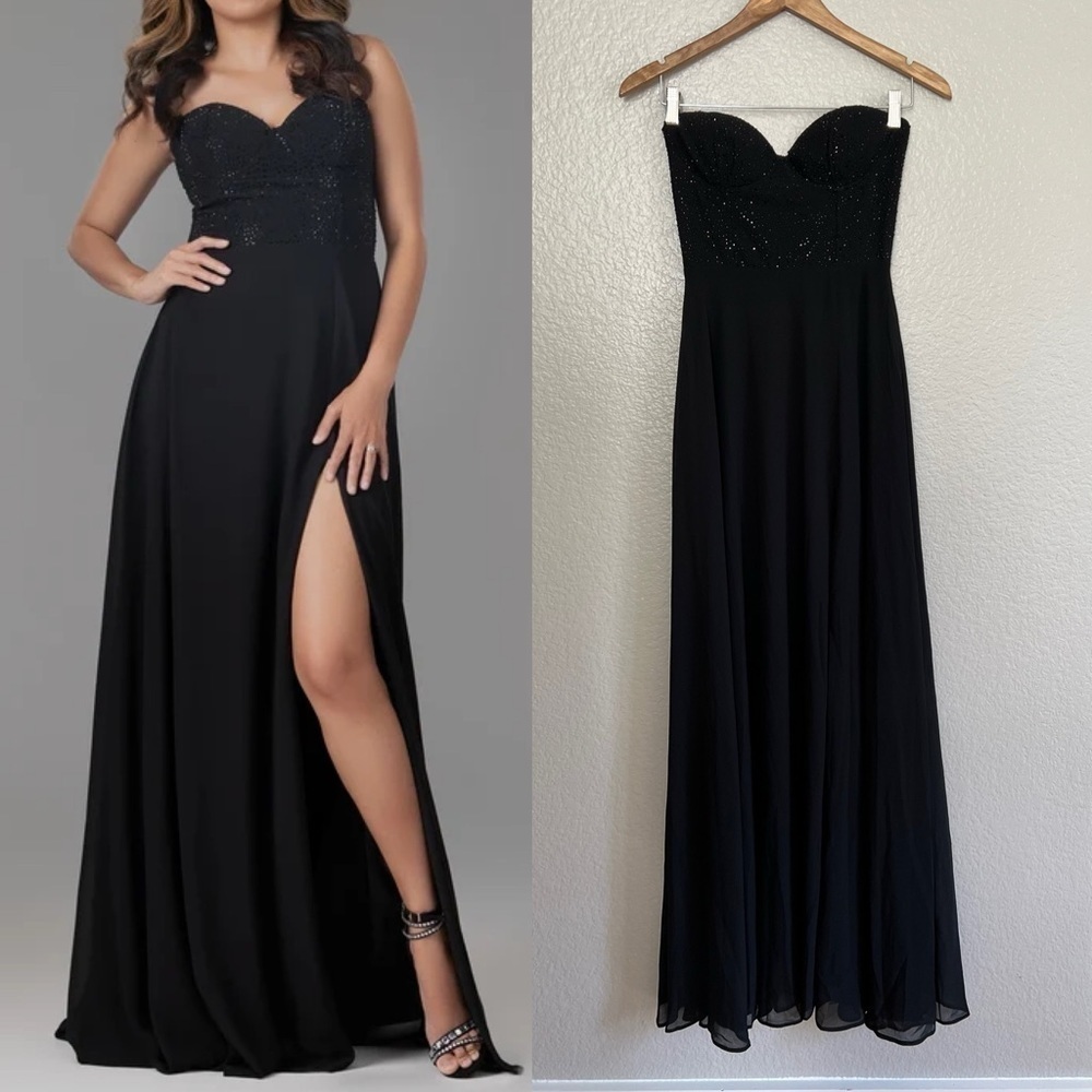 NWT Remember This Moment Black Rhinestone Strapless Maxi Dress